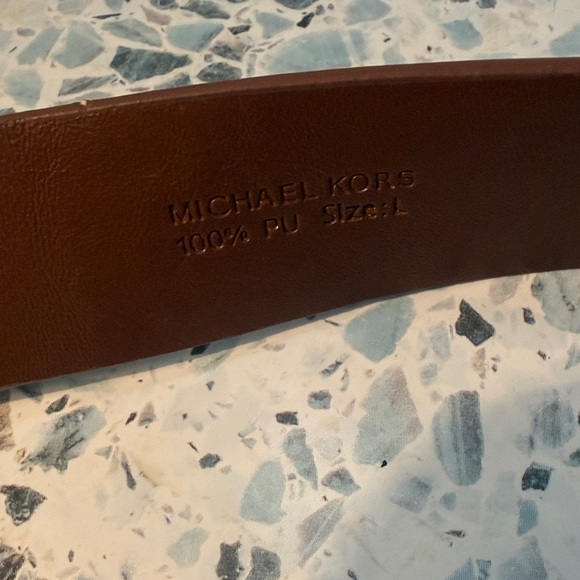 Michael Kors Brown Leather Belt Gold Buckle Wide Designer Belt L - Picture 3 of 3